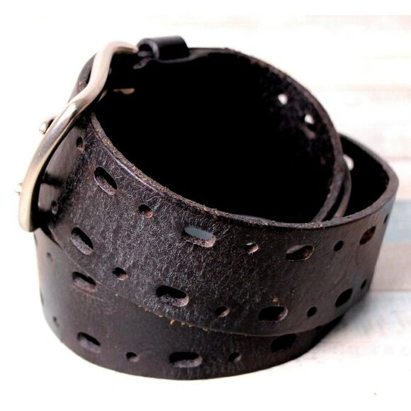 Fossil DARK BROWN GENUINE LEATHER 1.5"Wd CUT OUT CASUAL WOMEN'S BELT Sz M (X95 - Picture 3 of 11